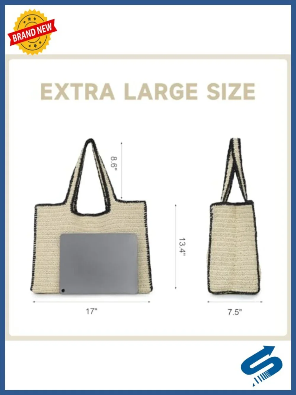 Handwoven Large Straw Beach Tote Bag for Women Summer Travel Shoulder Handbag